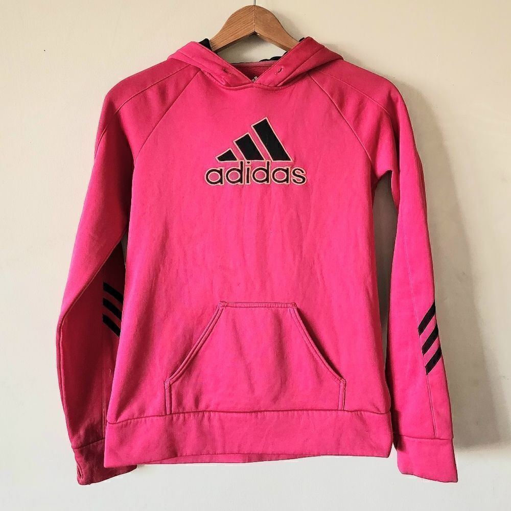 Adidas hooded sweatshirt kangaroo pocket climawarm thumb hole pink woman XS